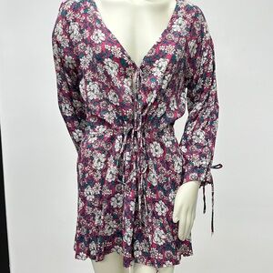 Tiare Hawaii Floral Long Sleeve Dress - Pink and White